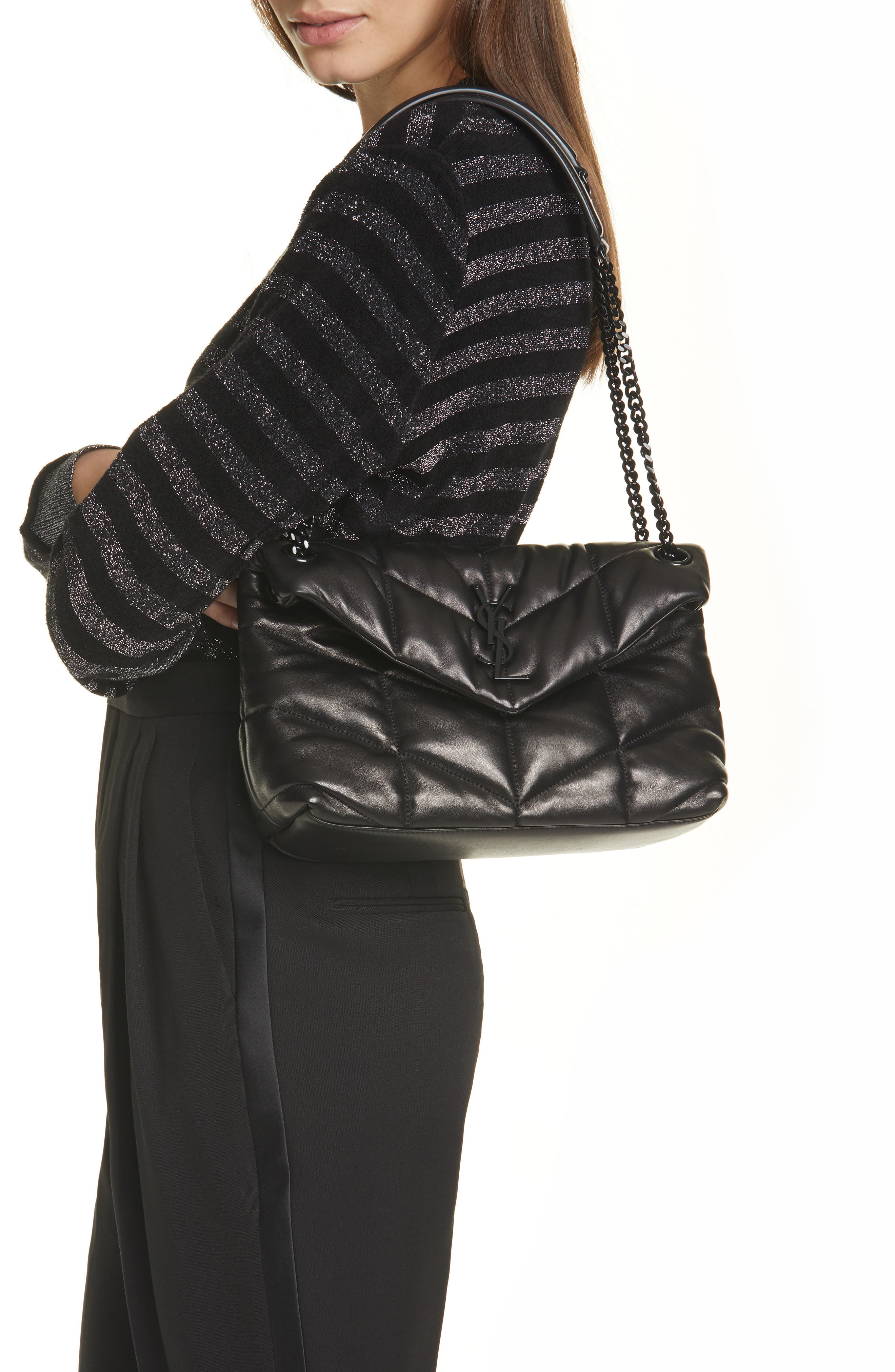 Saint Laurent Small Loulou Leather Puffer Bag, Alternate, color, 