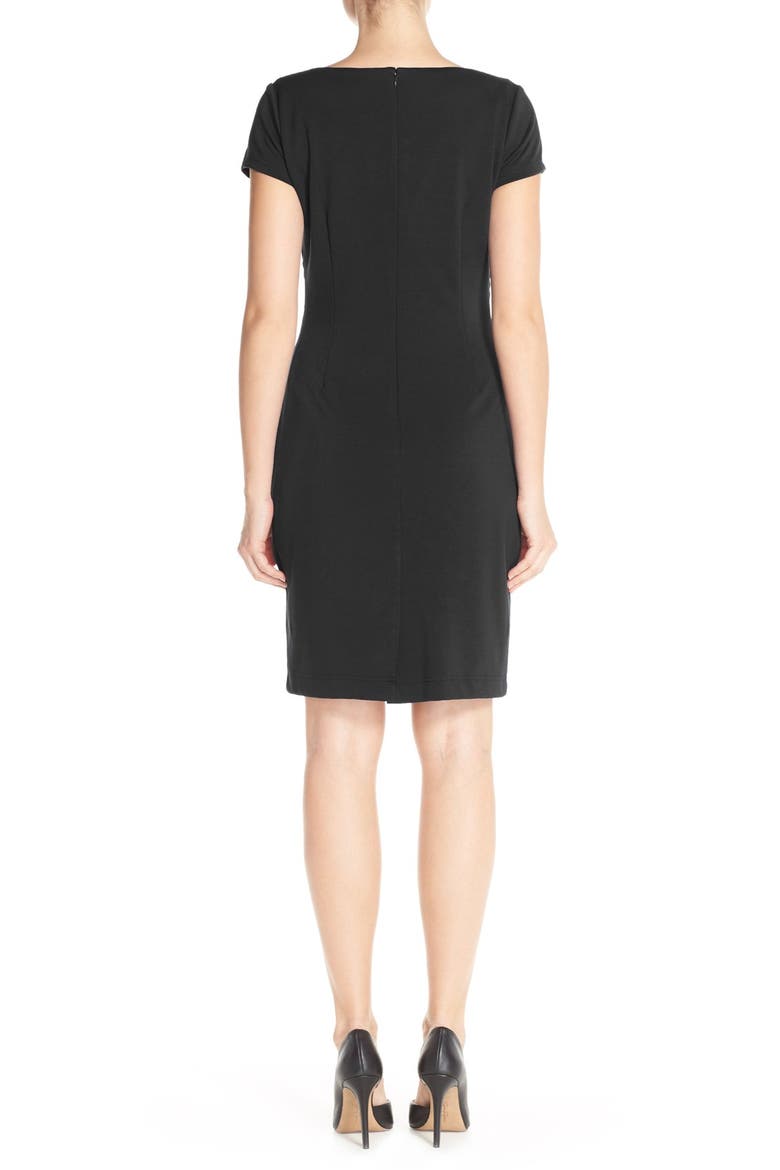 Pleat Ponte Sheath Dress, Alternate, color, BLACK