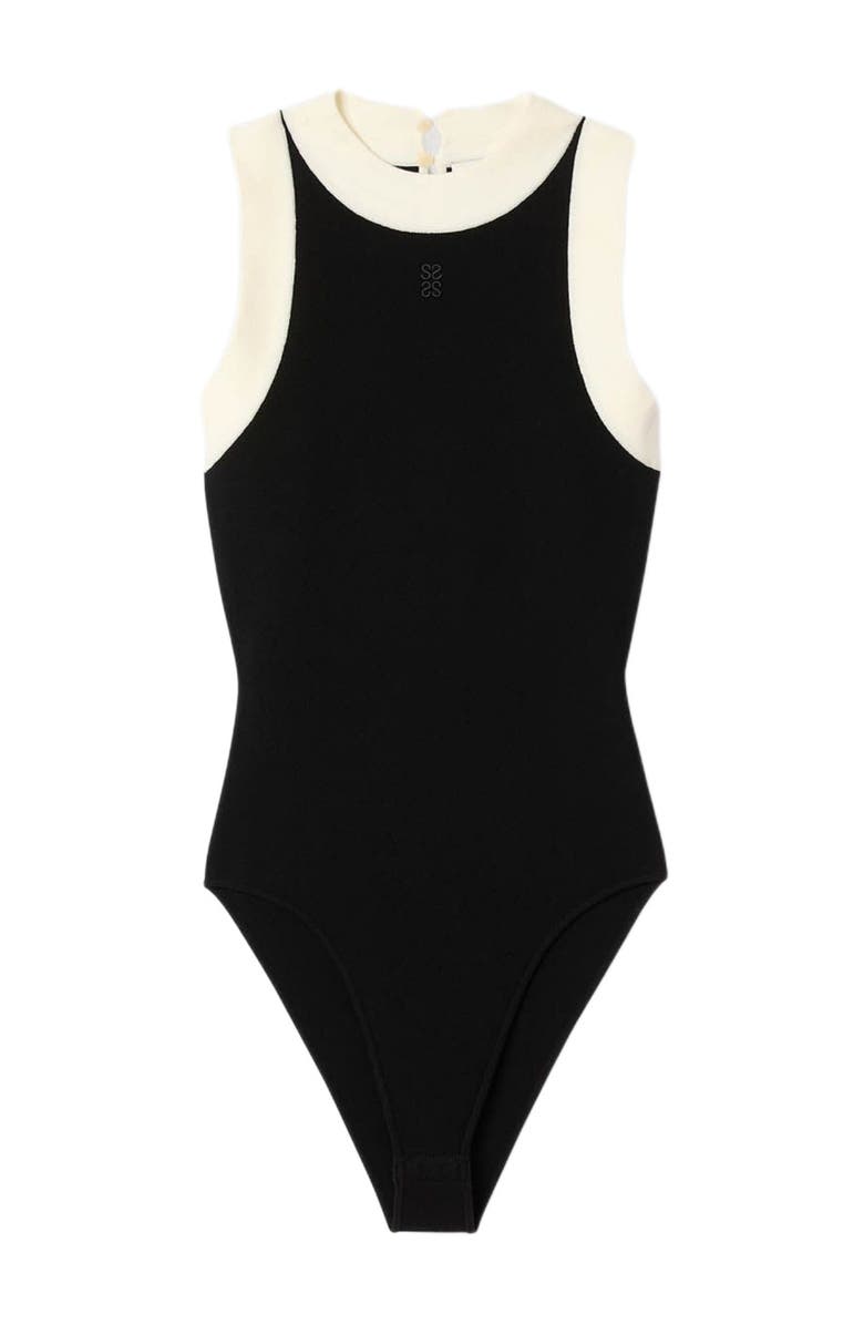 SANDRO Two-tone knit bodysuit, Alternate, color, Black