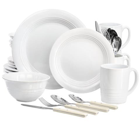32 Piece Stoneware Dinnerware and Flatware Combo Set