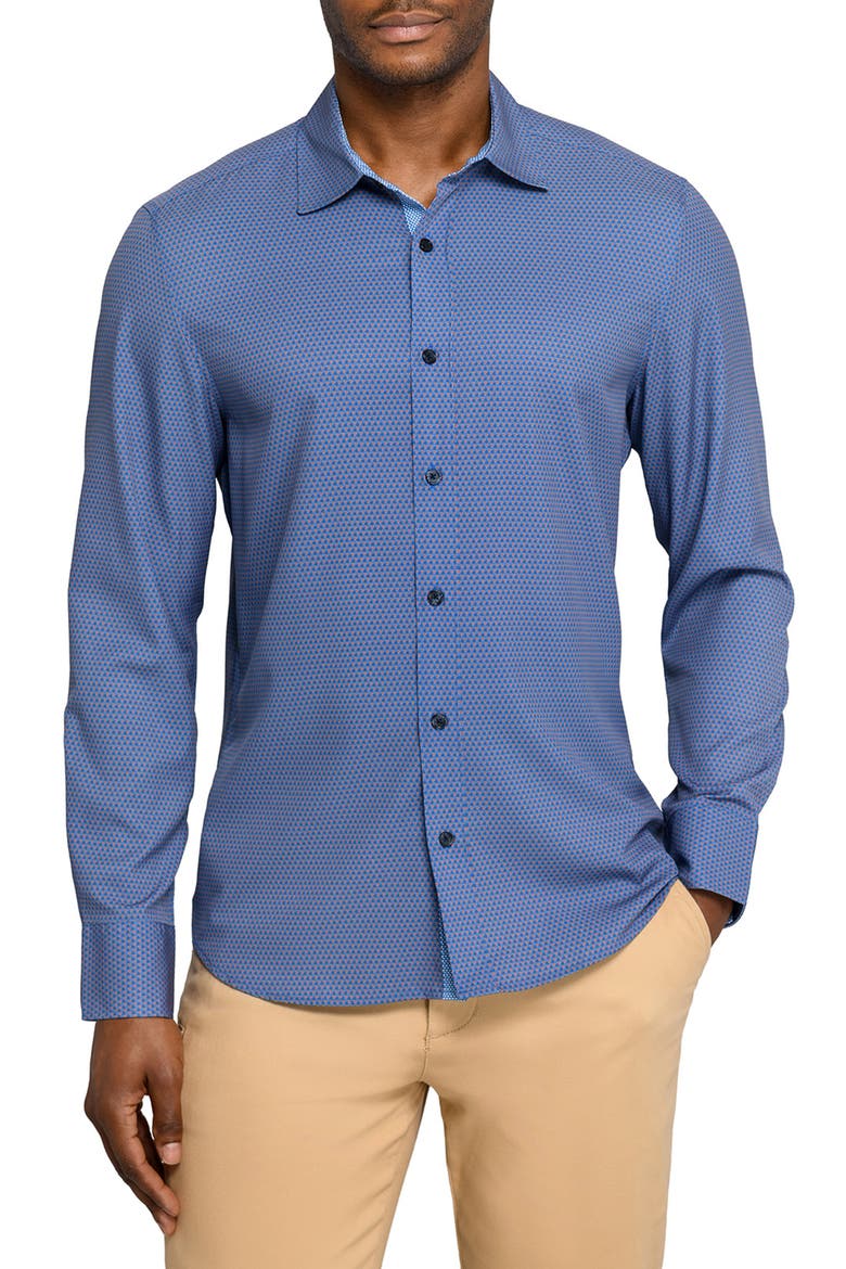 Hexagon Geo Woven Long Sleeve Basic, Main, color, ORANGE/BLUE