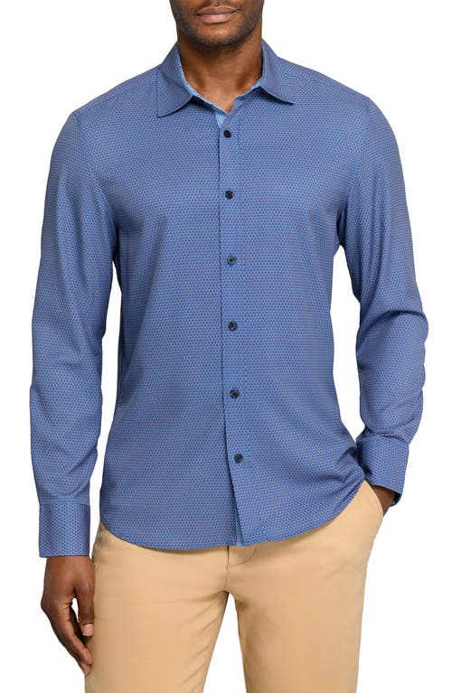 Construct Hexagon Geo Woven Long Sleeve Basic In Blue