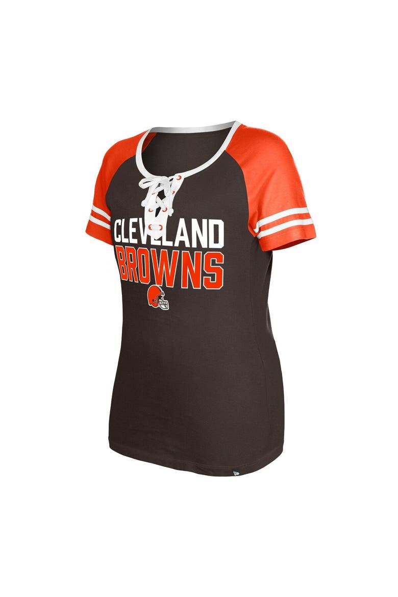 Women's New Era  Brown Cleveland Browns Raglan Lace-Up T-Shirt, Alternate, color, Brown