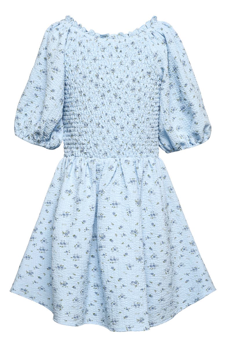 Hannah Banana Truly Me Kids' Smocked Puff Sleeve Dress, Main, color, Blue Multi