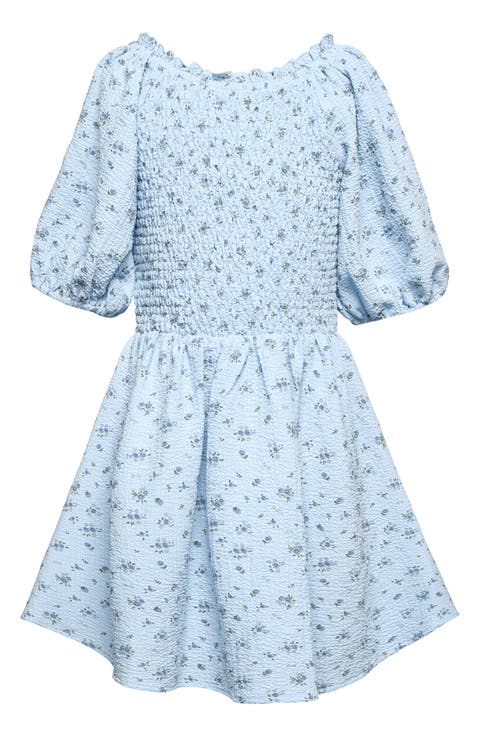 Truly Me Kids' Smocked Puff Sleeve Dress (Big Girl)