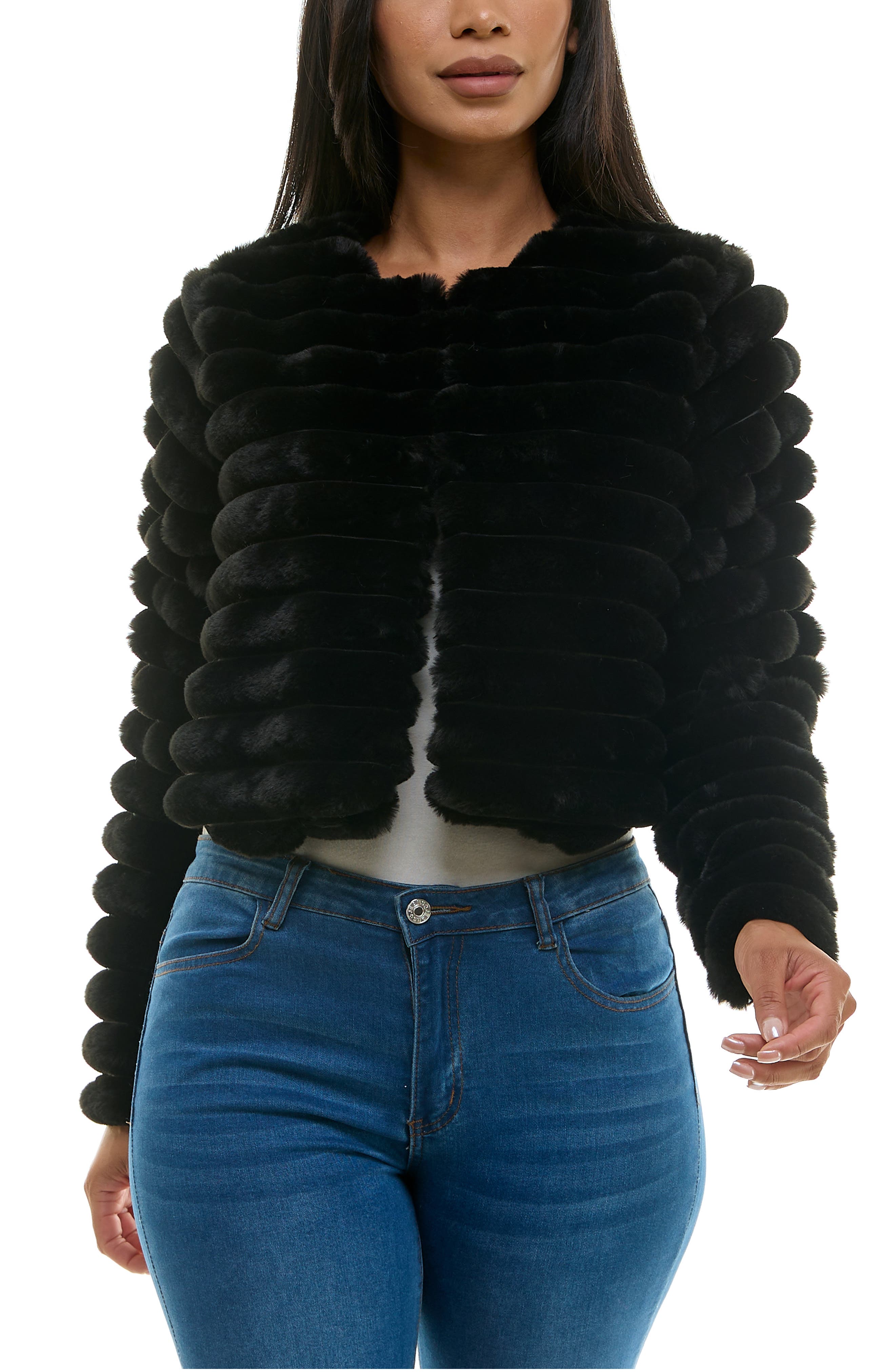 Nina Leonard Faux Fur Long Sleeve Bolero