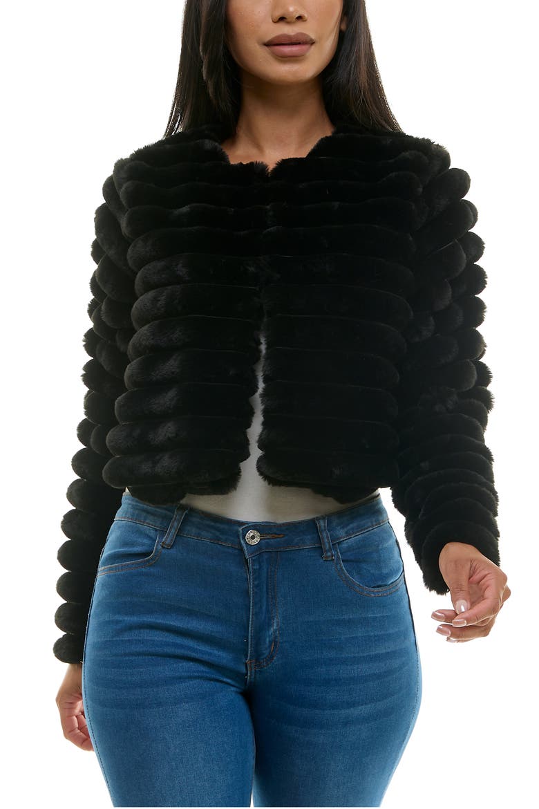 Faux Fur Long Sleeve Bolero, Main, color, BLACK