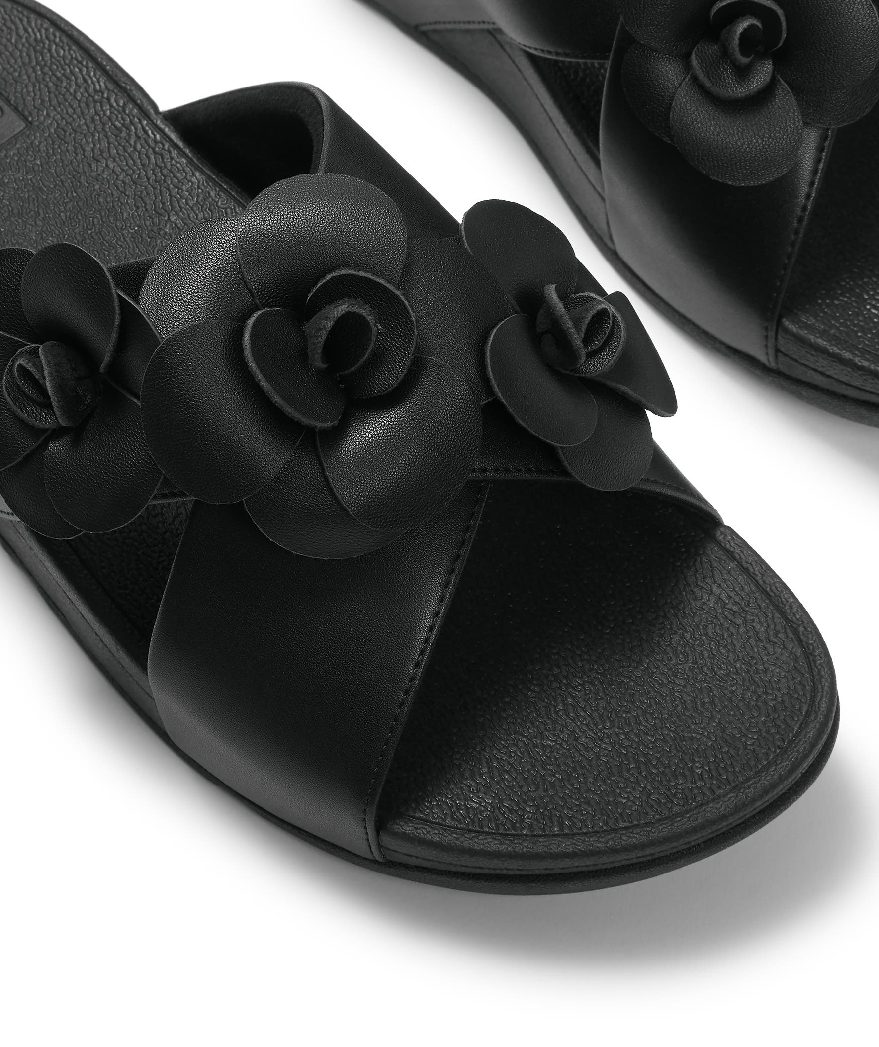Lulu Flower Cross Slides, Alternate, color, Black