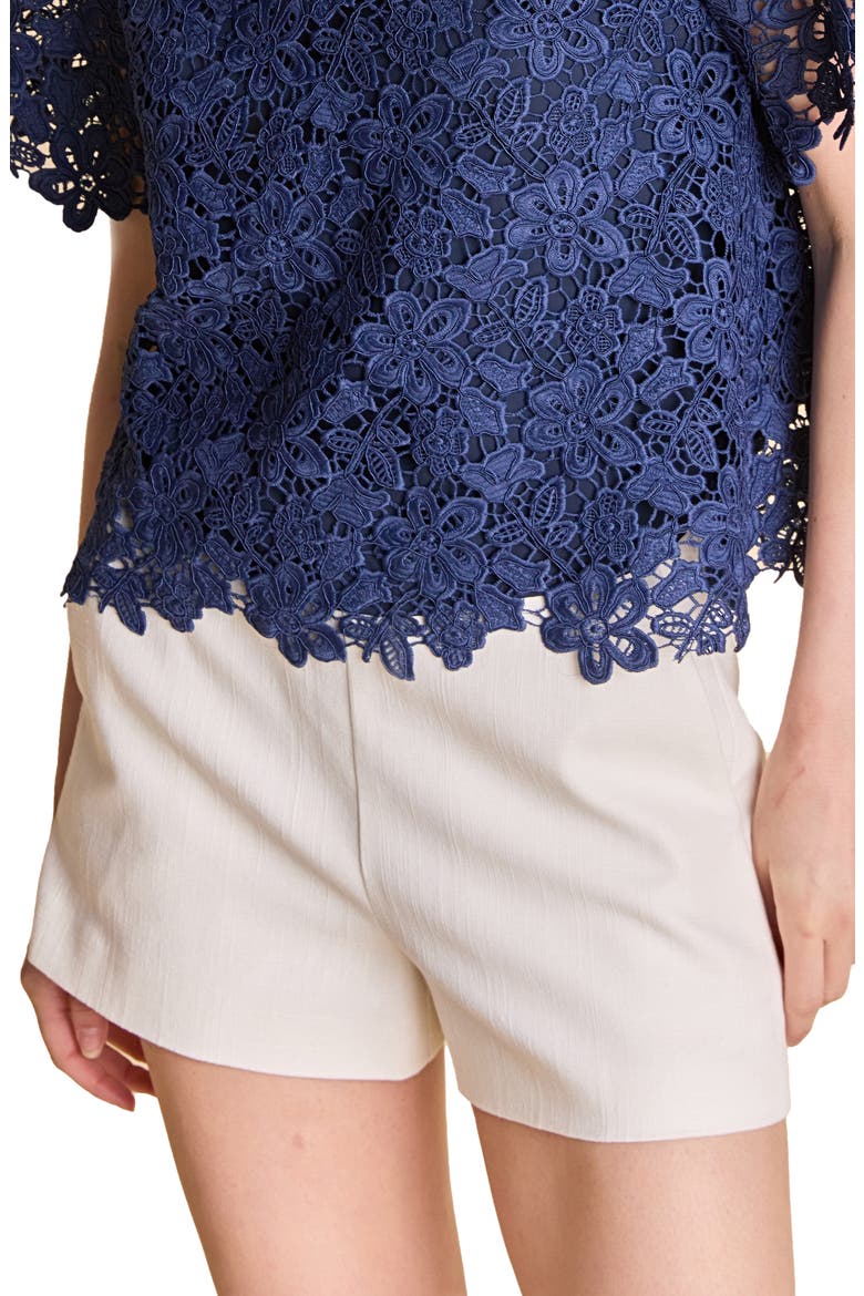 High Waist Pleated Linen Blend Shorts, Alternate, color, IVORY