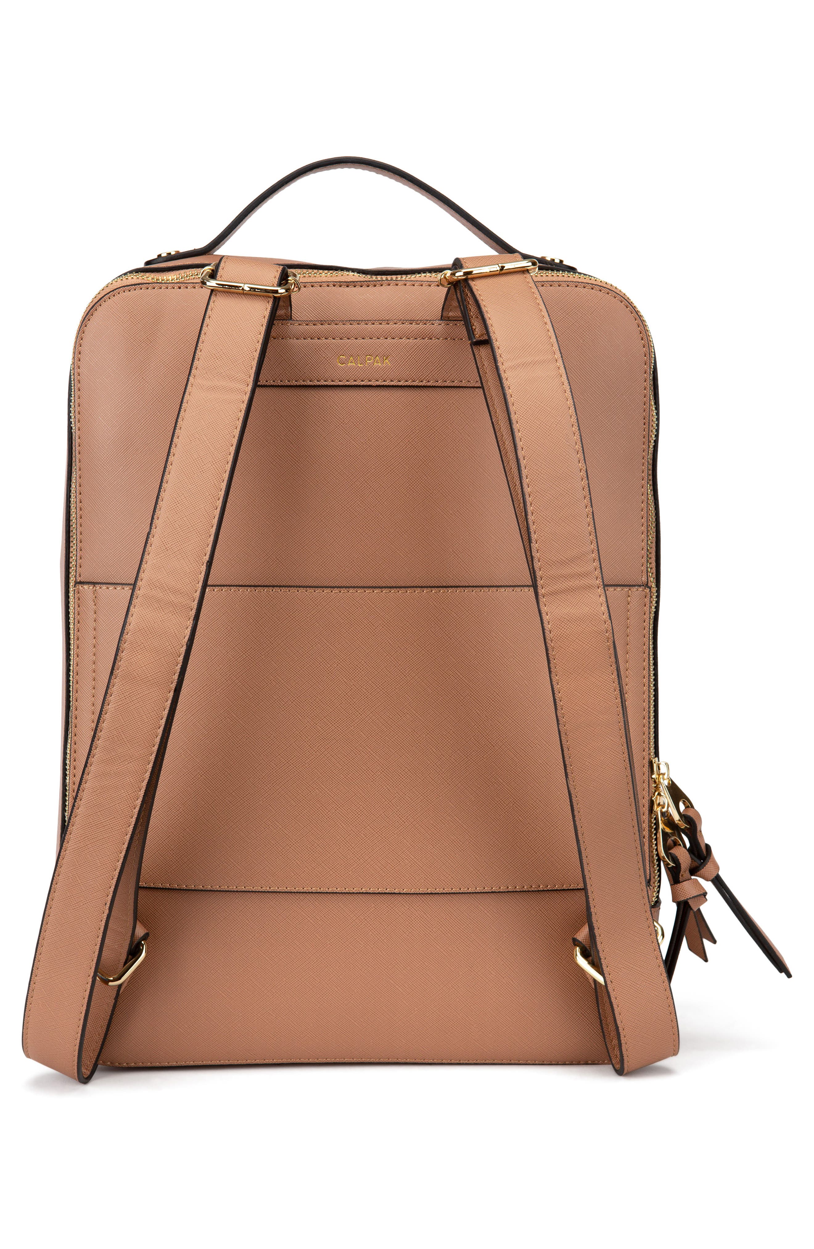 CALPAK Kaya Faux Leather Laptop Backpack, Alternate, color, Caramel