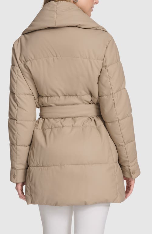 Andrew Marc Adela Faux Leather Shawl Collar Quilted Wrap Coat In Neutral