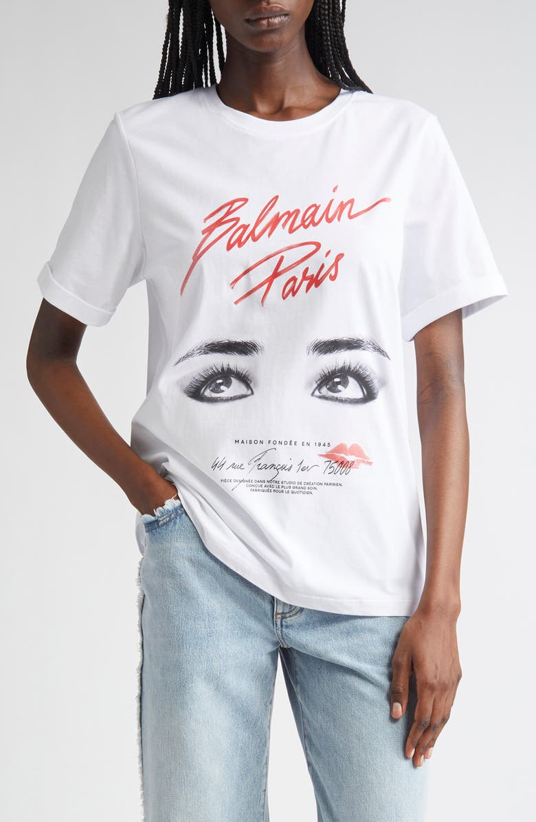 Balmain Beauty Graphic T-Shirt, Main, color, White/Black/Red
