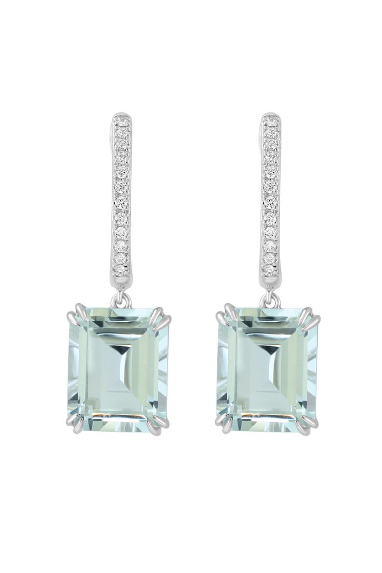14K White Gold Emerald Cut White Topaz & Diamond Drop Earrings, Main, color, 14K Gold