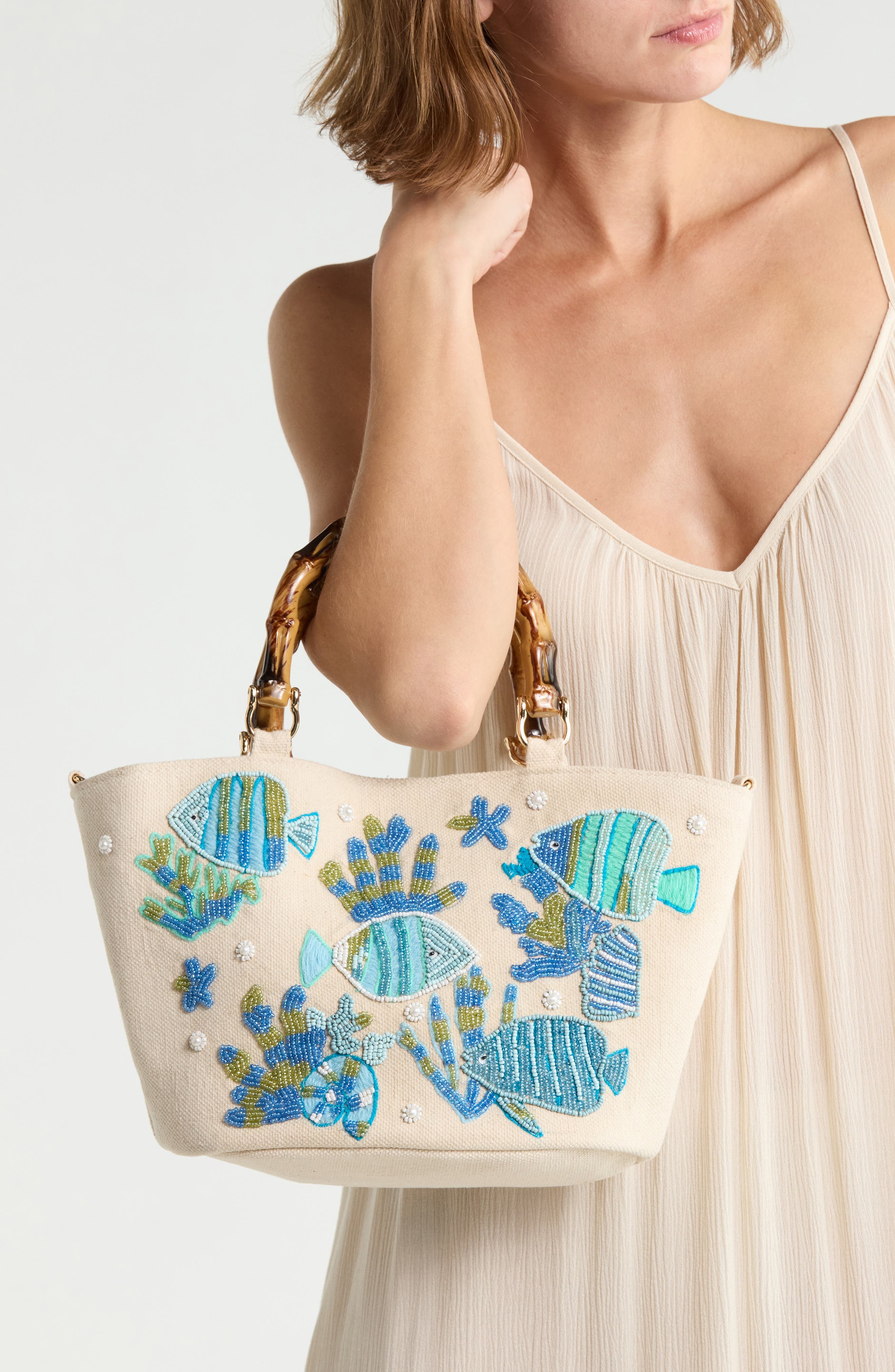 Beaded Canvas Tote Bag, Alternate, color, LIGHT BLUE