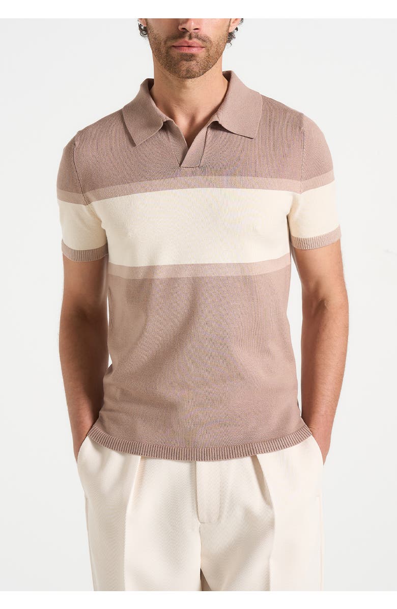Manière De Voir Enzo Colour Block Polo Top, Alternate, color, Taupe