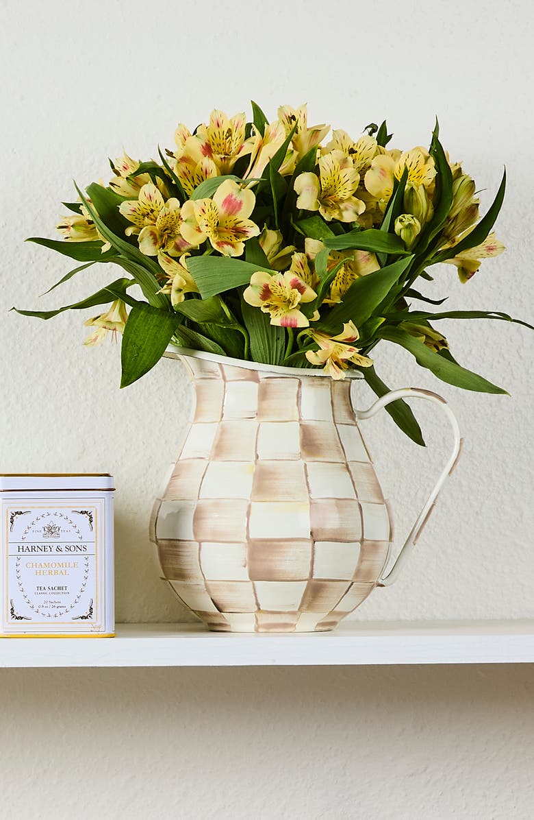 MACKENZIE CHILDS Mocha Check Enameled Steel 3-Quart Pitcher, Alternate, color, Mocha