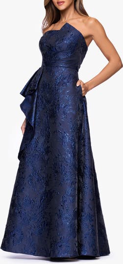 Xscape Evenings Metallic Brocade Asymmetric Strapless Gown Nordstrom