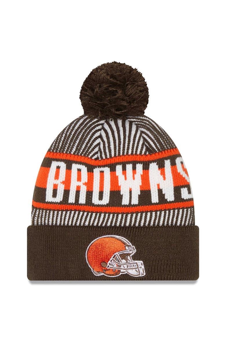 New Era Men's New Era Brown Cleveland Browns Striped Cuffed Knit Hat with Pom, Main, color, Brown