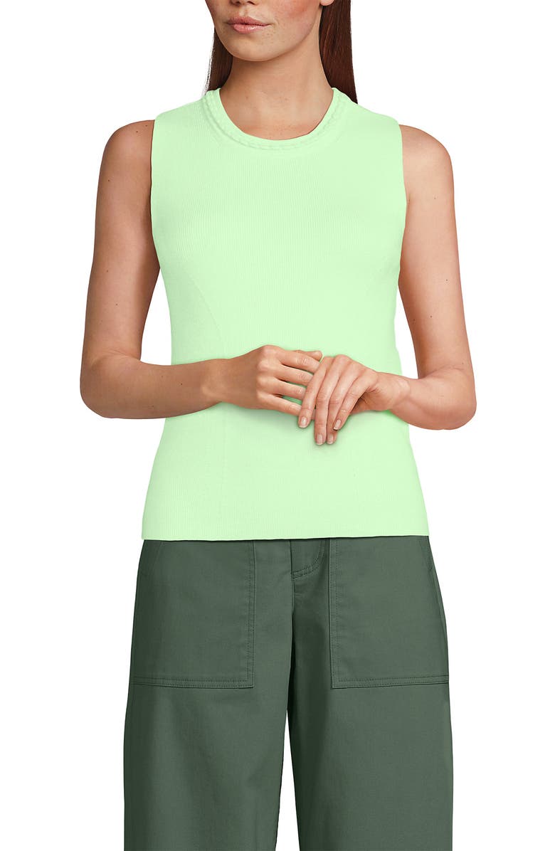 Lands' End Cotton Viscose Braided Neck Tank Sweater, Main, color, Icy Mint Green
