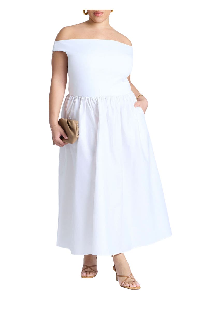 ELOQUII Boat Neck Mixed Fabric Dress, Main, color,