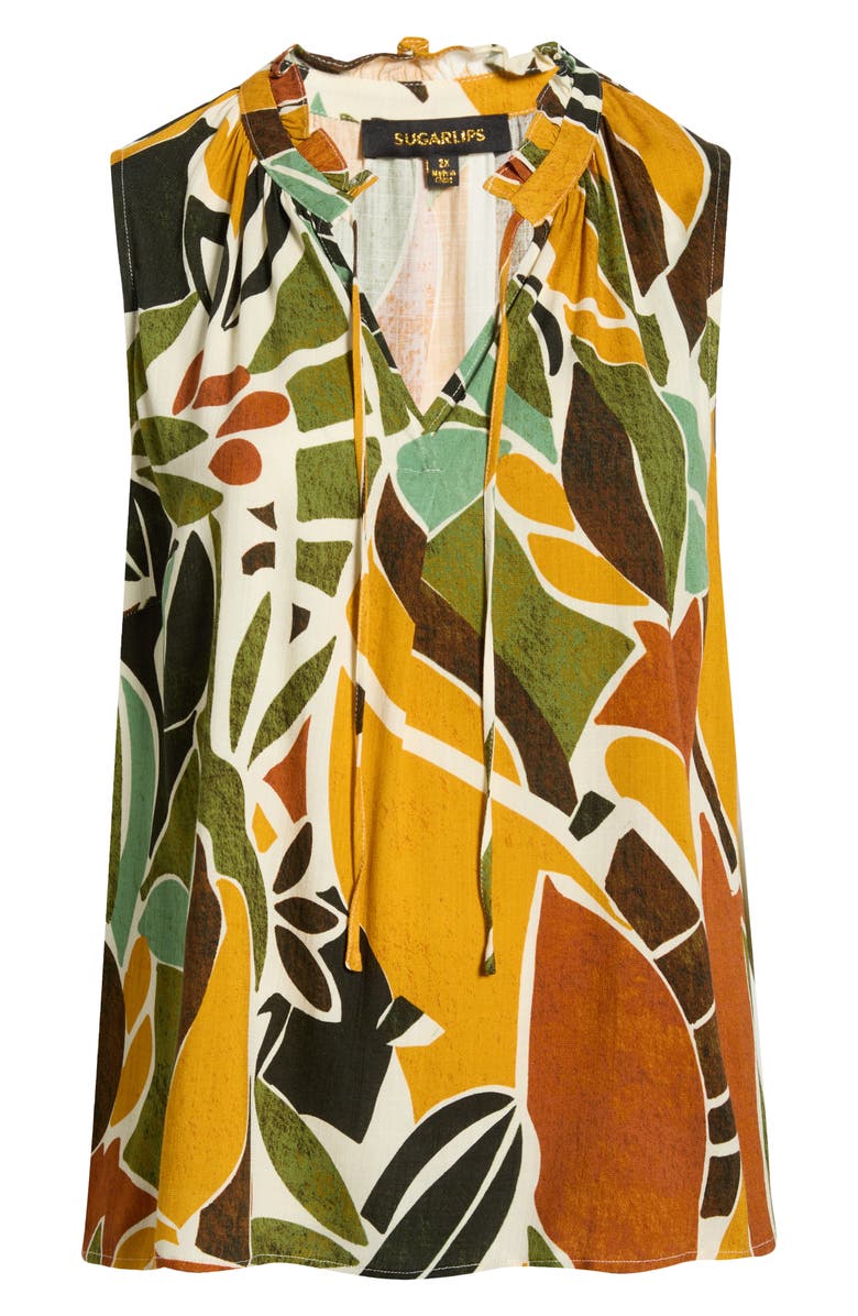 SUGARLIPS Reina Tropical Print Sleeveless Top, Alternate, color, Brown-Orange
