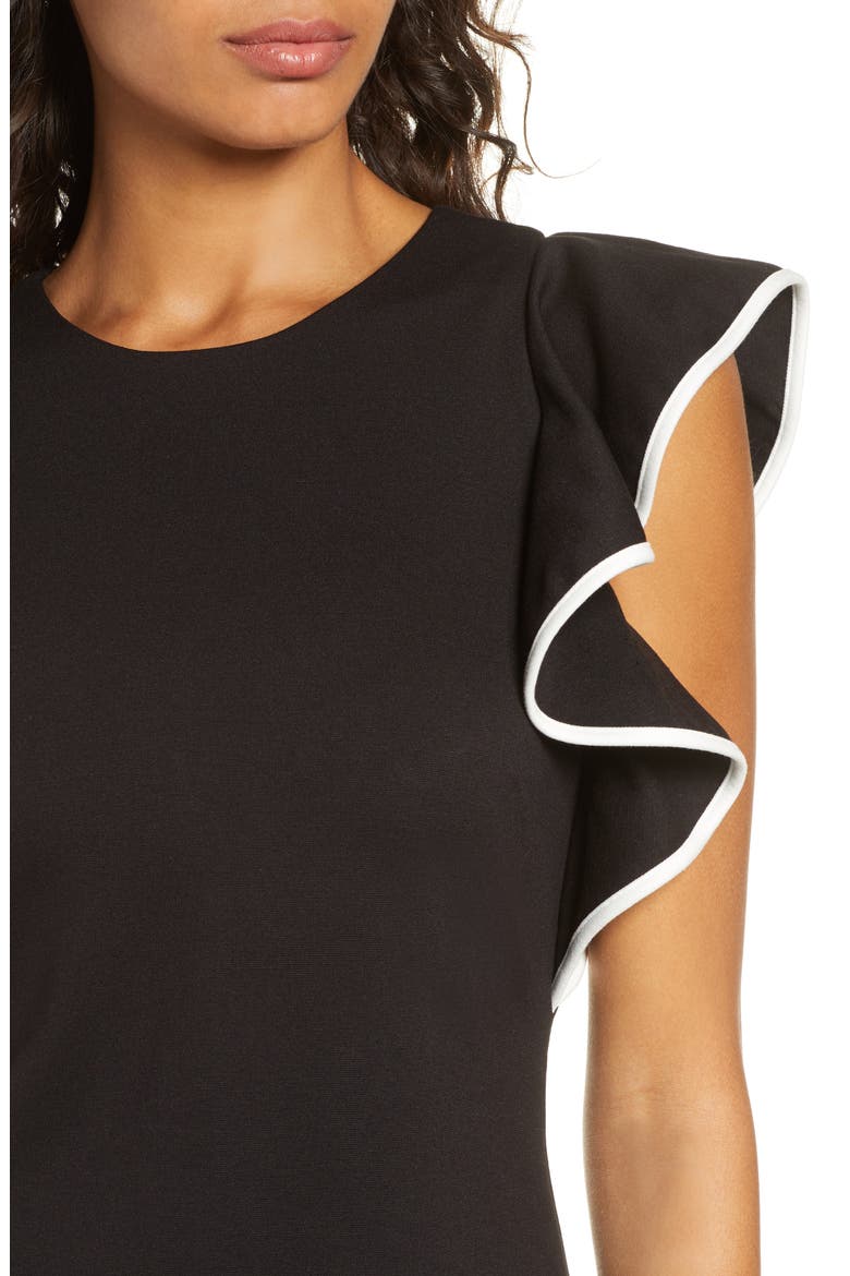 Ruffle Sleeve Sheath Dress, Alternate, color, BLACK