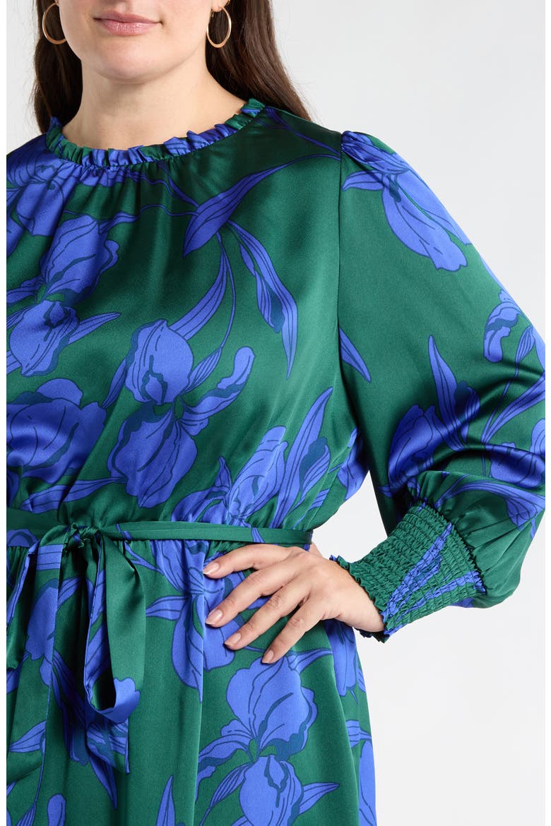 Busbee Floral Sevilla Satin Long Sleeve Dress, Alternate, color, EMERALD-MULTI