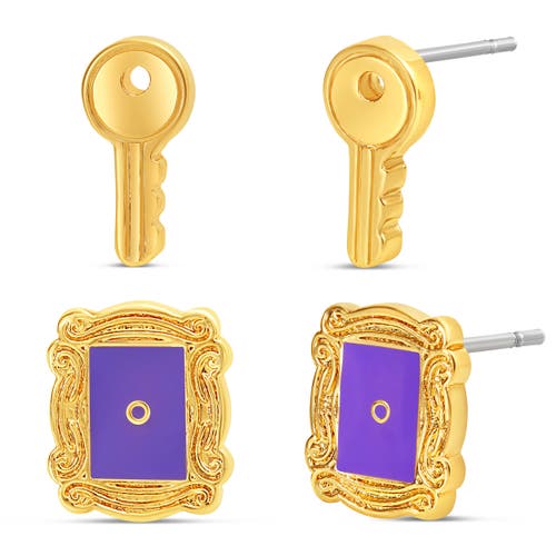 Friends Peephole Frame and Key Stud Earrings, 2 Pair Set in Gold  product