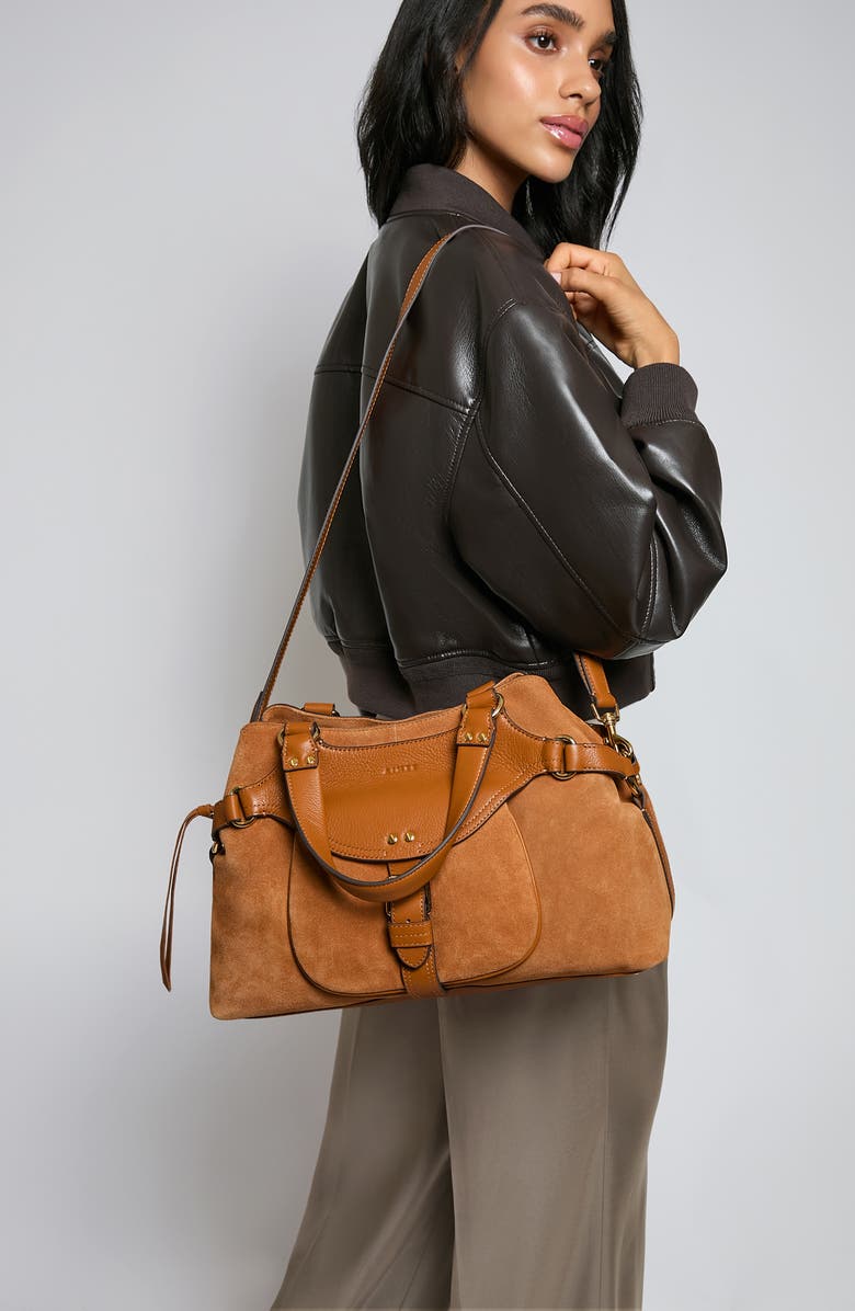 AIMEE Dash Large Satchel, Alternate, color, Rustic Caramel Suede