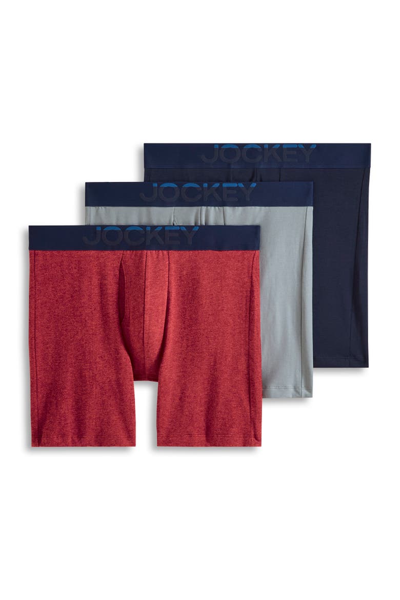Men's Cotton Stretch 6" Boxer Brief - 3 Pack, Main, color, Red Dove