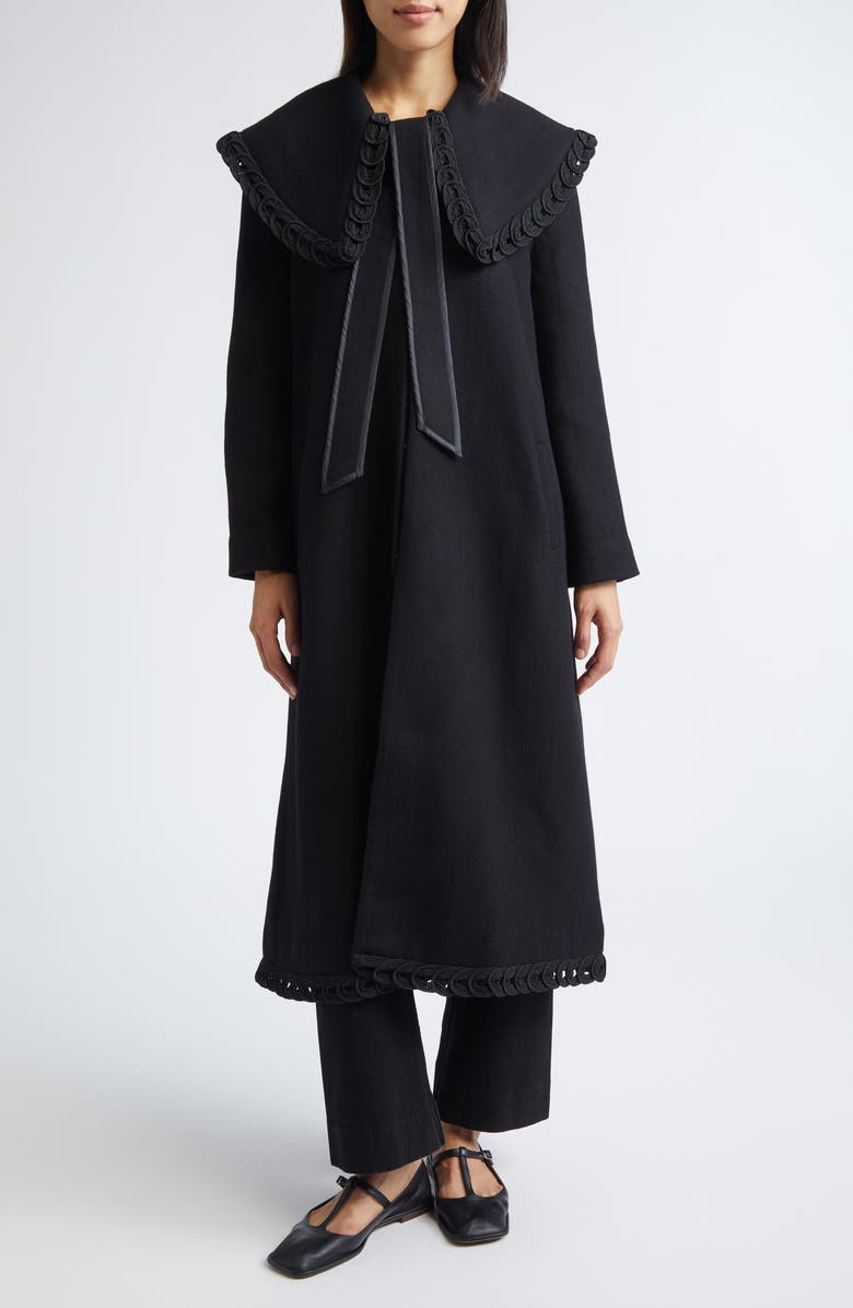 Bode Dover Belted Wool Coat, Main, color, Black