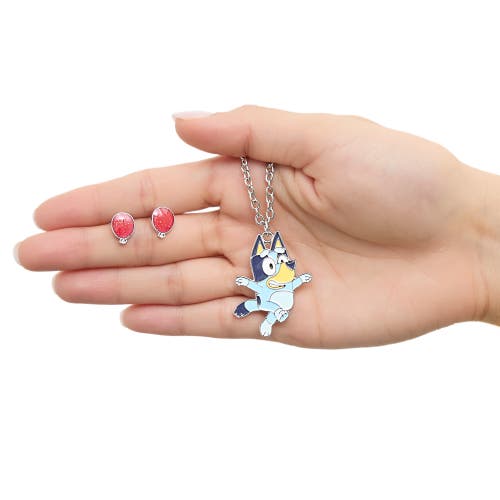 Bluey Pendant Necklace And Balloon Stud Earrings Set In Multi