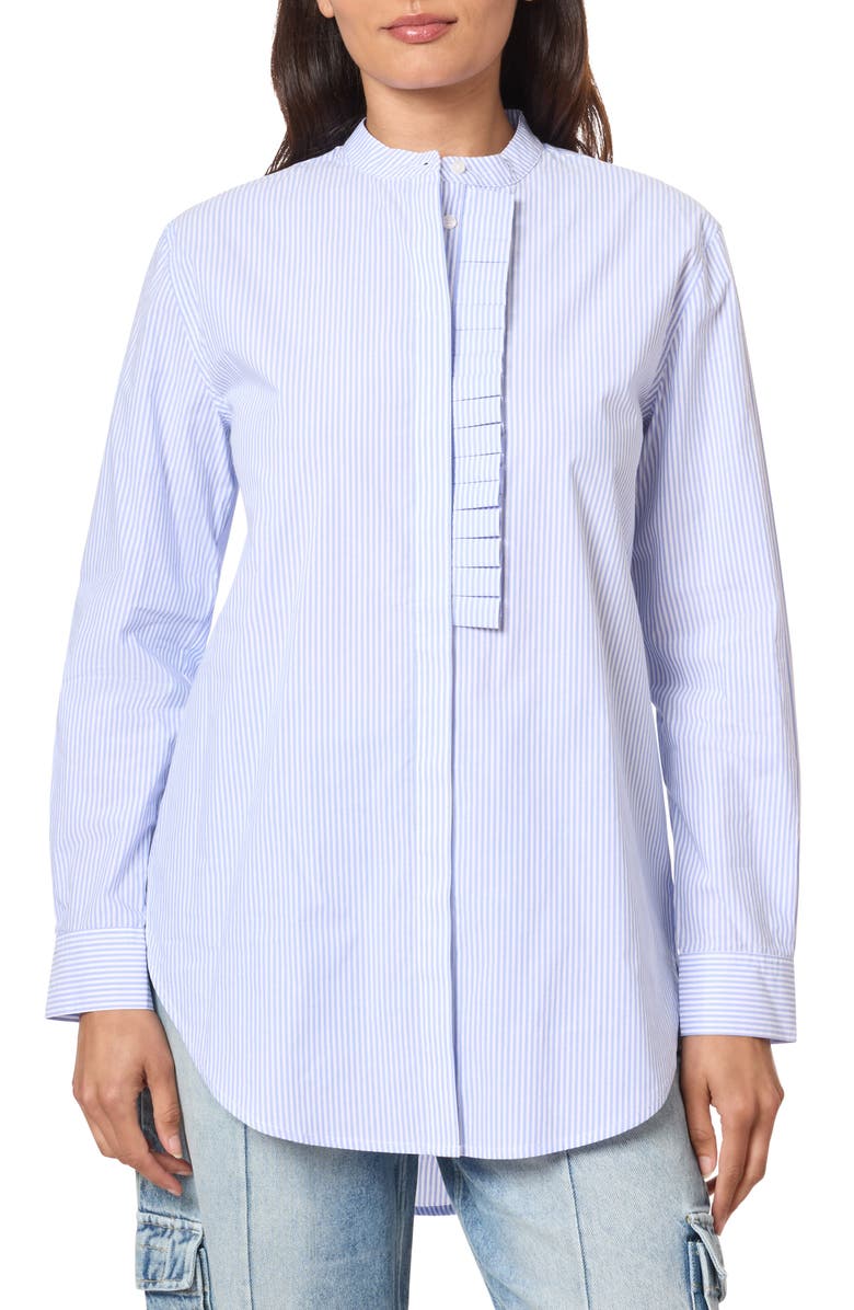 Scotch & Soda Ruffle Placket Oversize Button-Up Shirt, Main, color, Mystic Blue And White Stripes