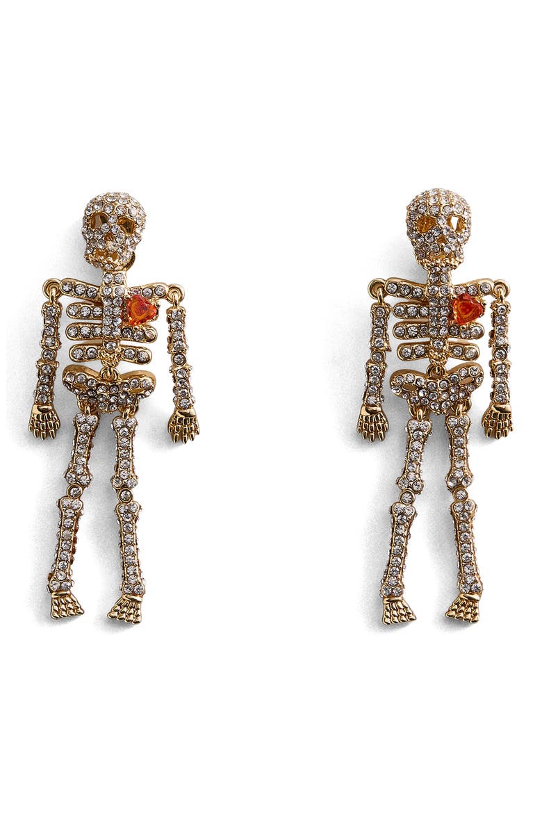 Love You to Death Skeleton Drop Earrings, Main, color, ORANGE/ GOLD