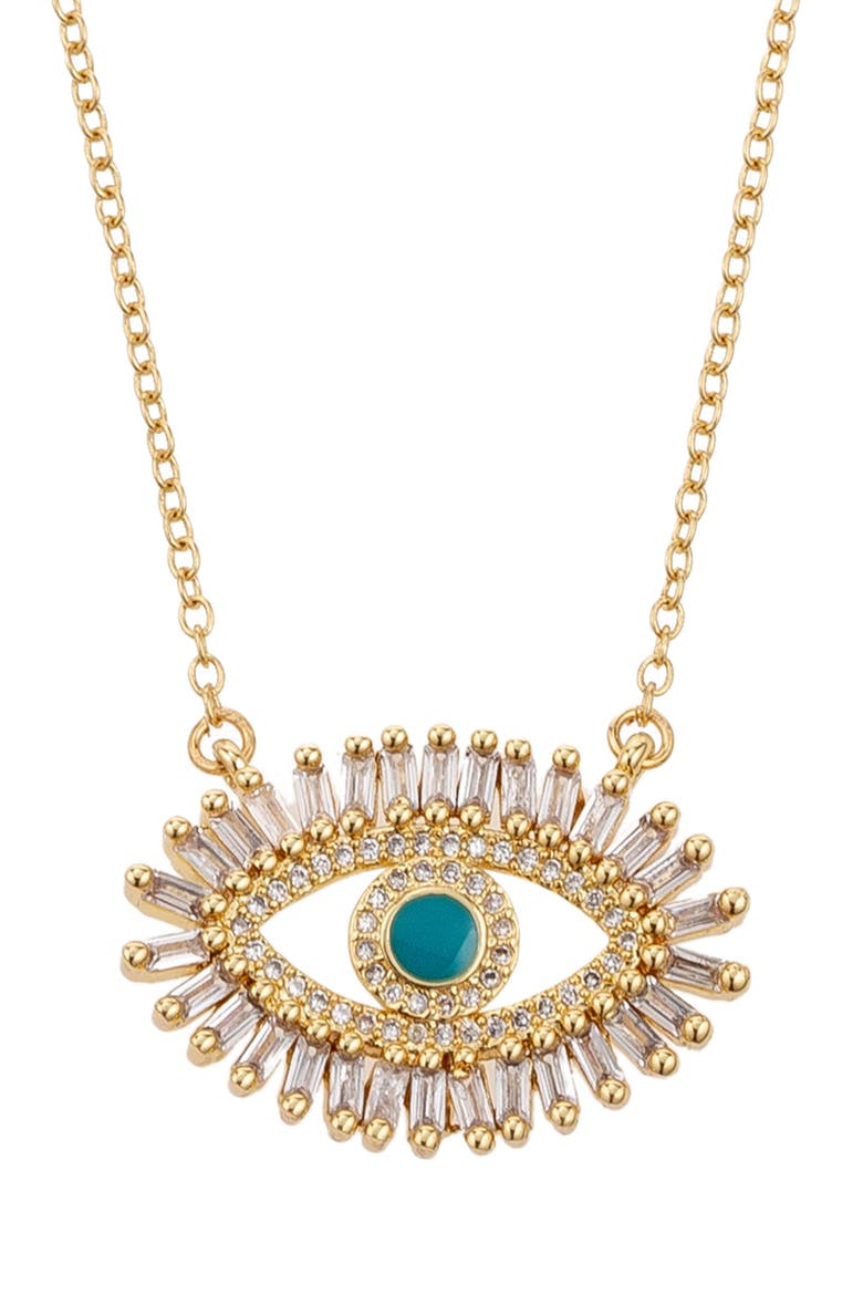 The Luxe Collection 14k Gold Plated Sterling Silver Cubic Zirconia Evil Eye Pendant Necklace, Alternate, color, GOLD