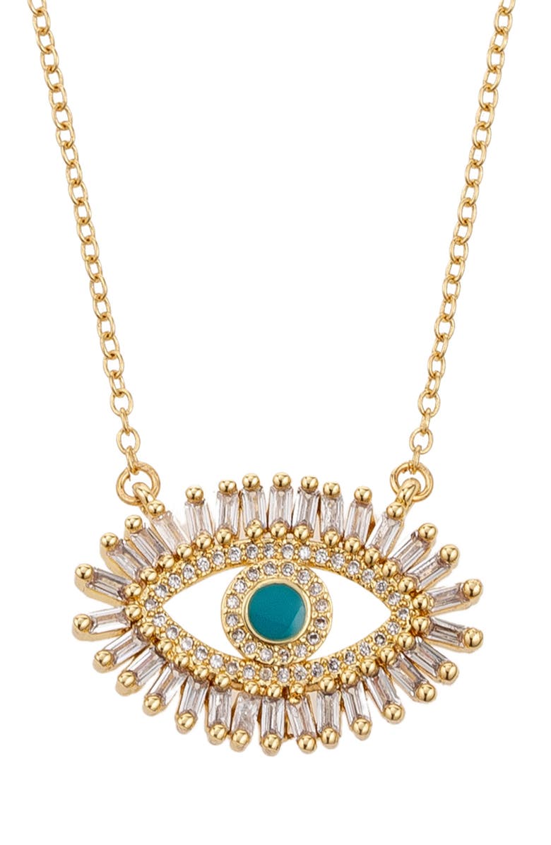 EYE CANDY LOS ANGELES The Luxe Collection 14k Gold Plated Sterling Silver Cubic Zirconia Evil Eye Pendant Necklace, Alternate, color, 