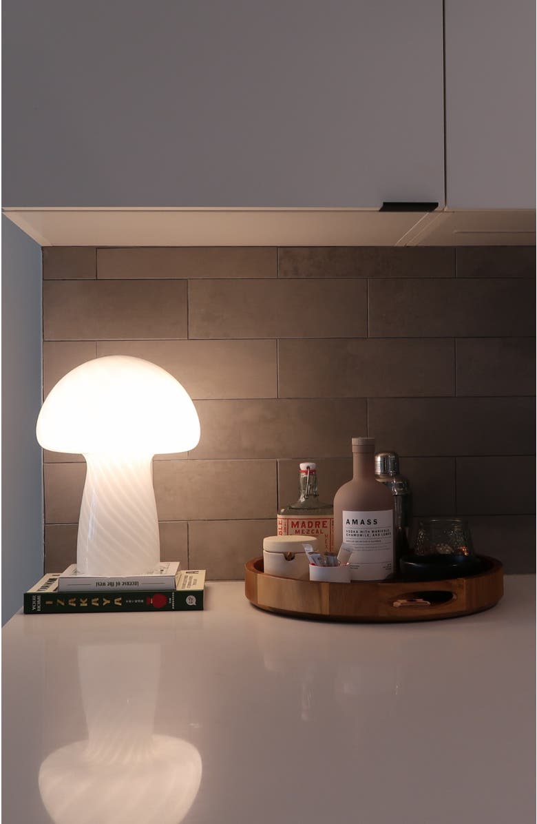 Brightech Mushroom 12.75" Modern LED Table Lamp with Frosted White Glass Shade, Alternate, color, White