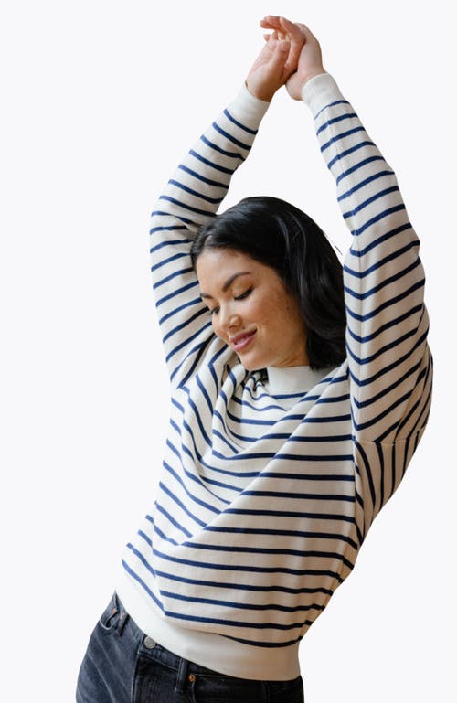 Able Brea Waffle Sweatshirt In Midnight/almond Stripe