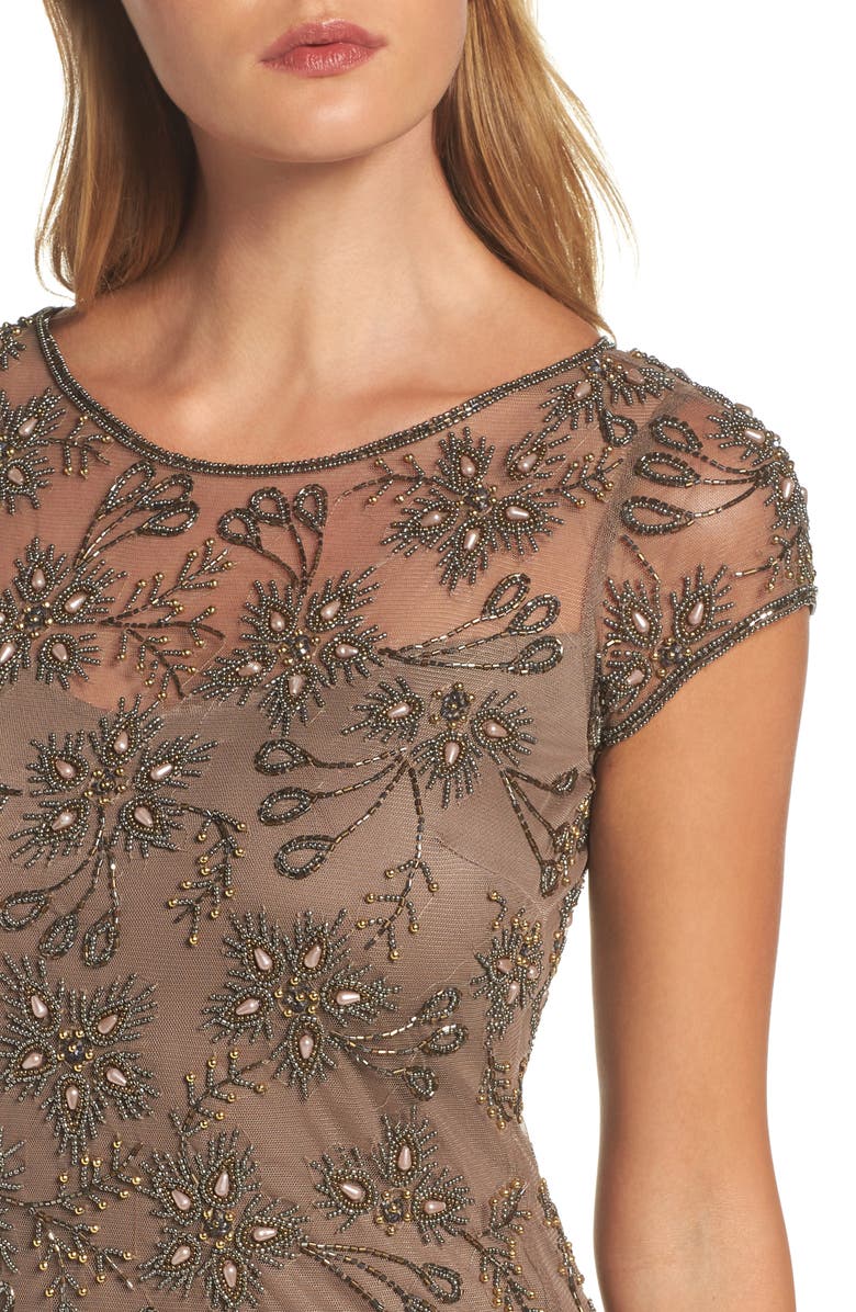 Pisarro Nights Beaded Mesh Gown, Alternate, color, 