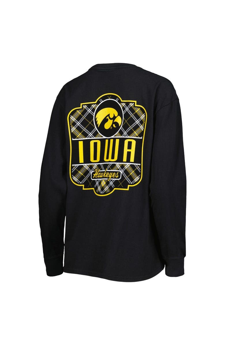 PRESSBOX Women's Pressbox Black Iowa Hawkeyes Valencia Plaid 2-Hit Long Sleeve T-Shirt, Alternate, color,