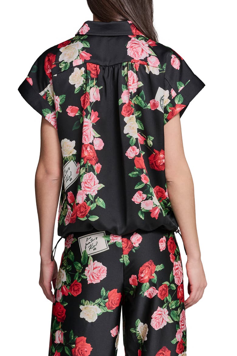 Rose Print Button-Up Shirt, Alternate, color, BLACK MULTI