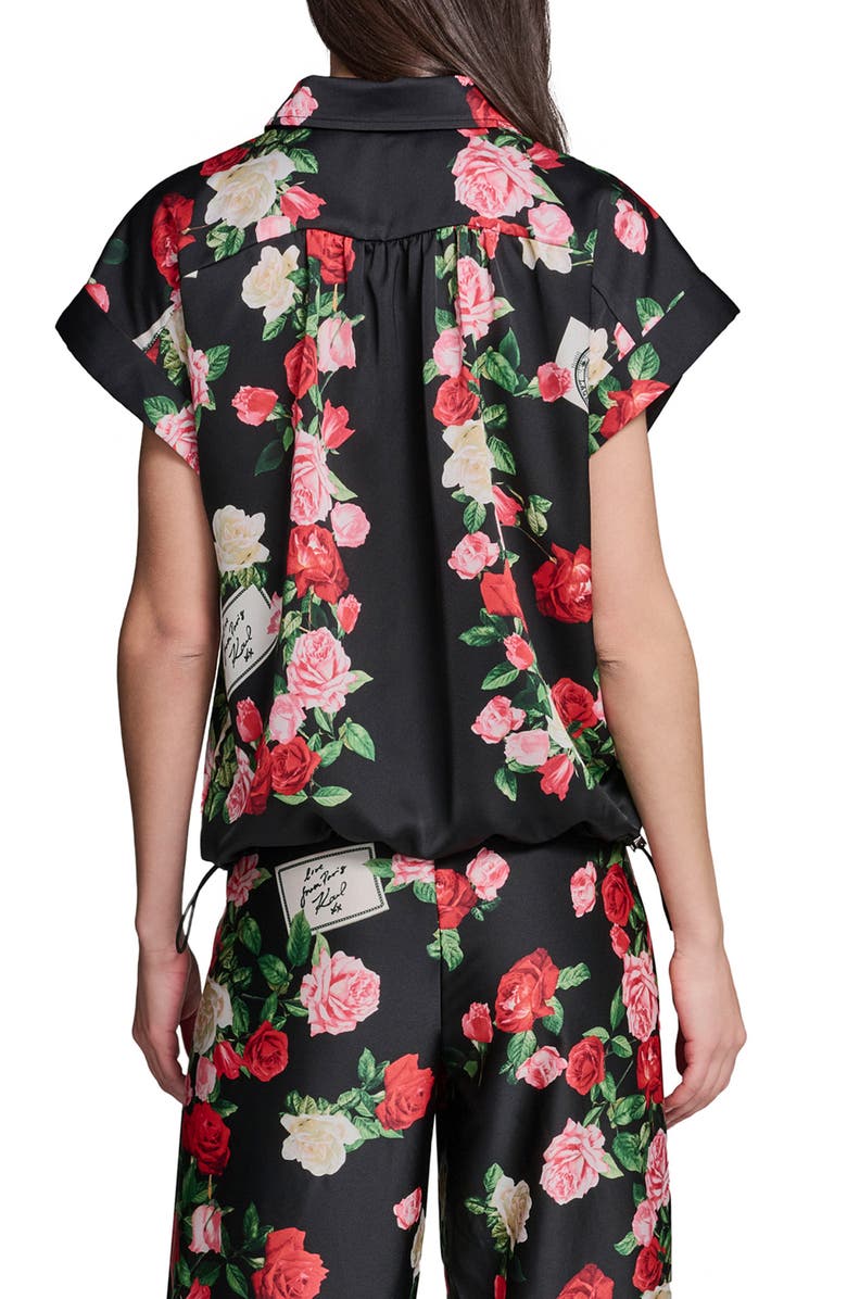 KARL LAGERFELD PARIS Rose Print Button-Up Shirt, Alternate, color, Black Multi