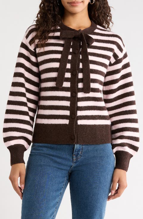 Bow Detail Stripe Cardigan