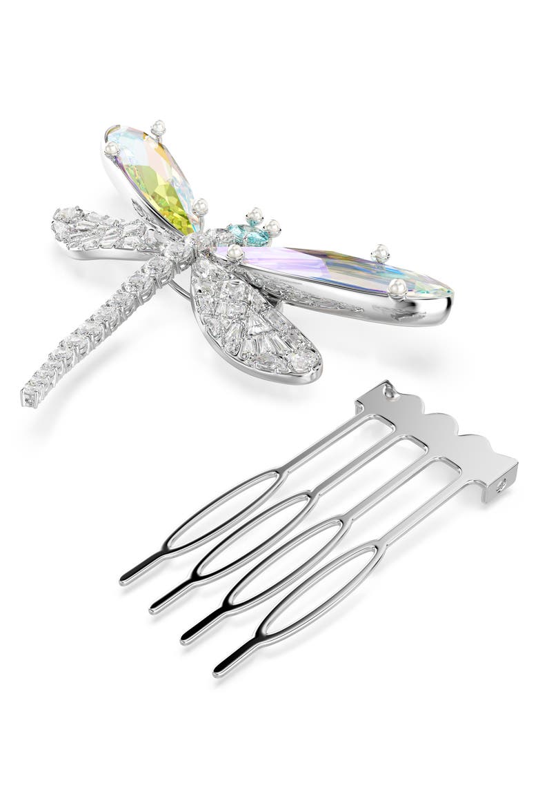 Brooch Hair Comb, Alternate, color, SILVER/ GREEN