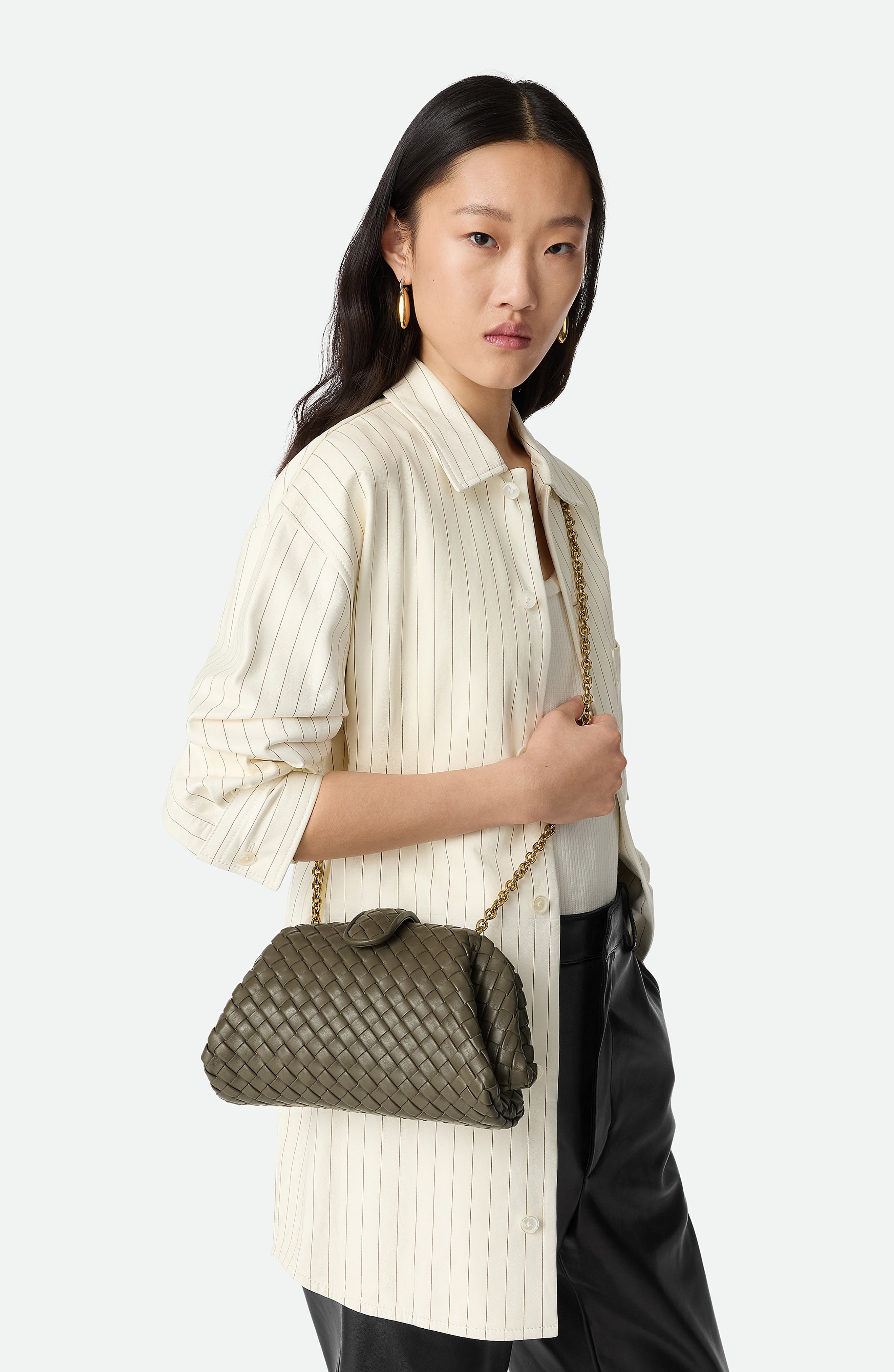 Bottega Veneta Mini Lauren 1980 Intrecciato Leather Clutch, Alternate, color, 3230 Cypress-Muse Brass