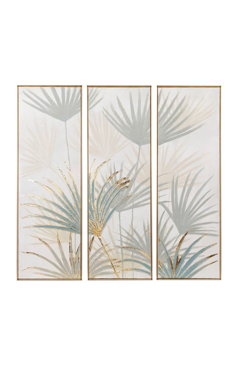 WILLOW ROW Brown Canvas Handmade Palm Leaf Framed Wall Art - Set of 3, Alternate, color, Brown