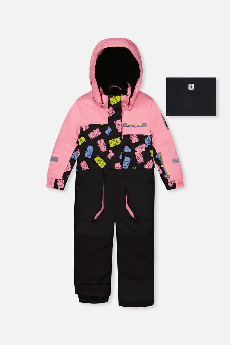 Play Gummy Bear Hood & Expandable Sleeve One Piece Snowsuit, Main, color, Black Gummy Bear Print