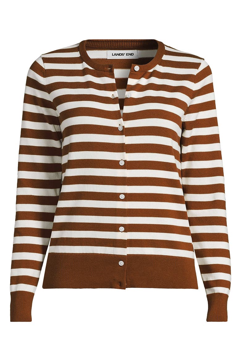 Fine Gauge Cotton Cardigan Sweater, Alternate, color, Rich Ginger/Fresh Ivory