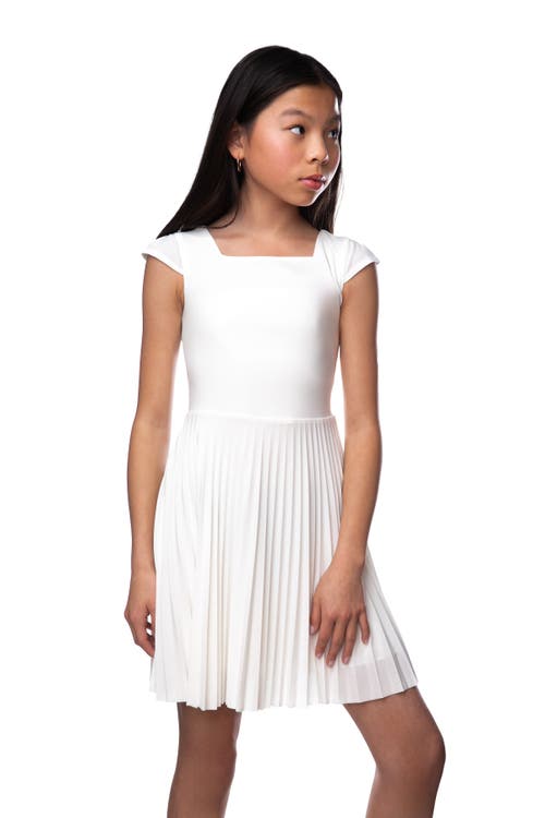 Un Deux Trois Kids' Pleated Cap Sleeve Dress In White