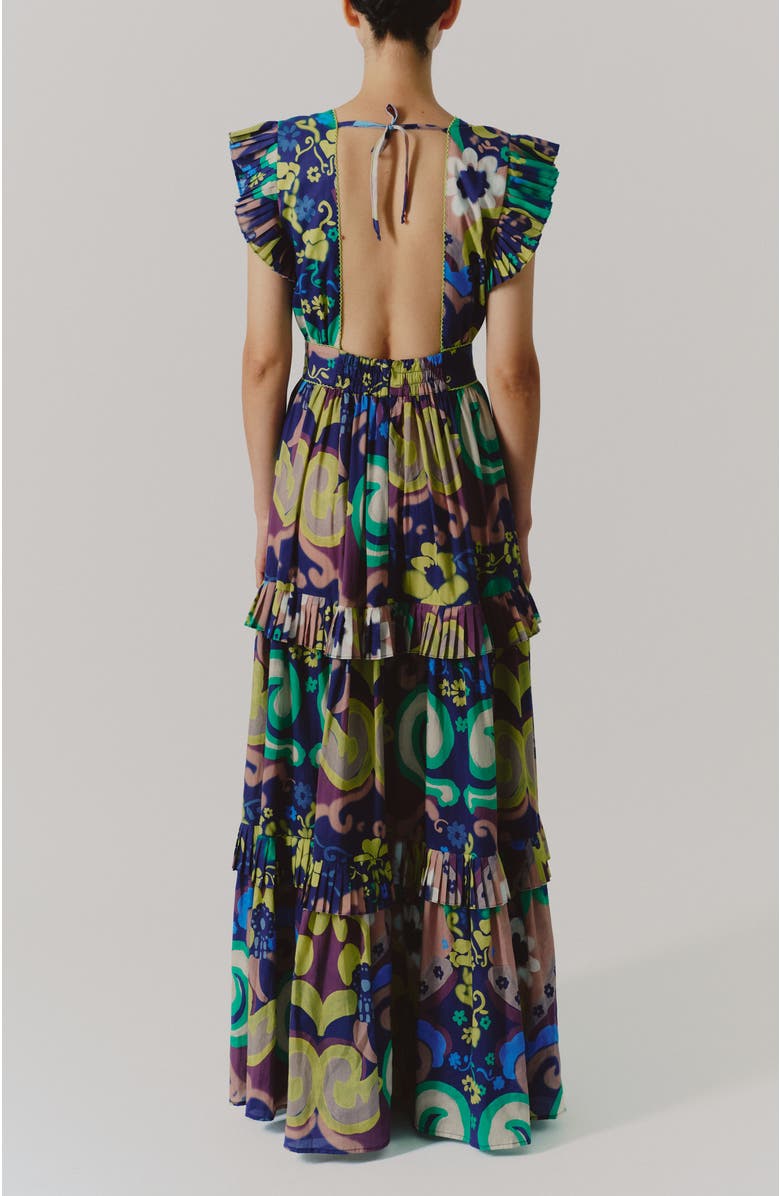 De Loreta Cora Pleated Hem Cotton Maxi Dress, Alternate, color, Papalote Print